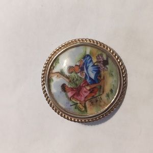 Vintage brooch limoges France gold color accent